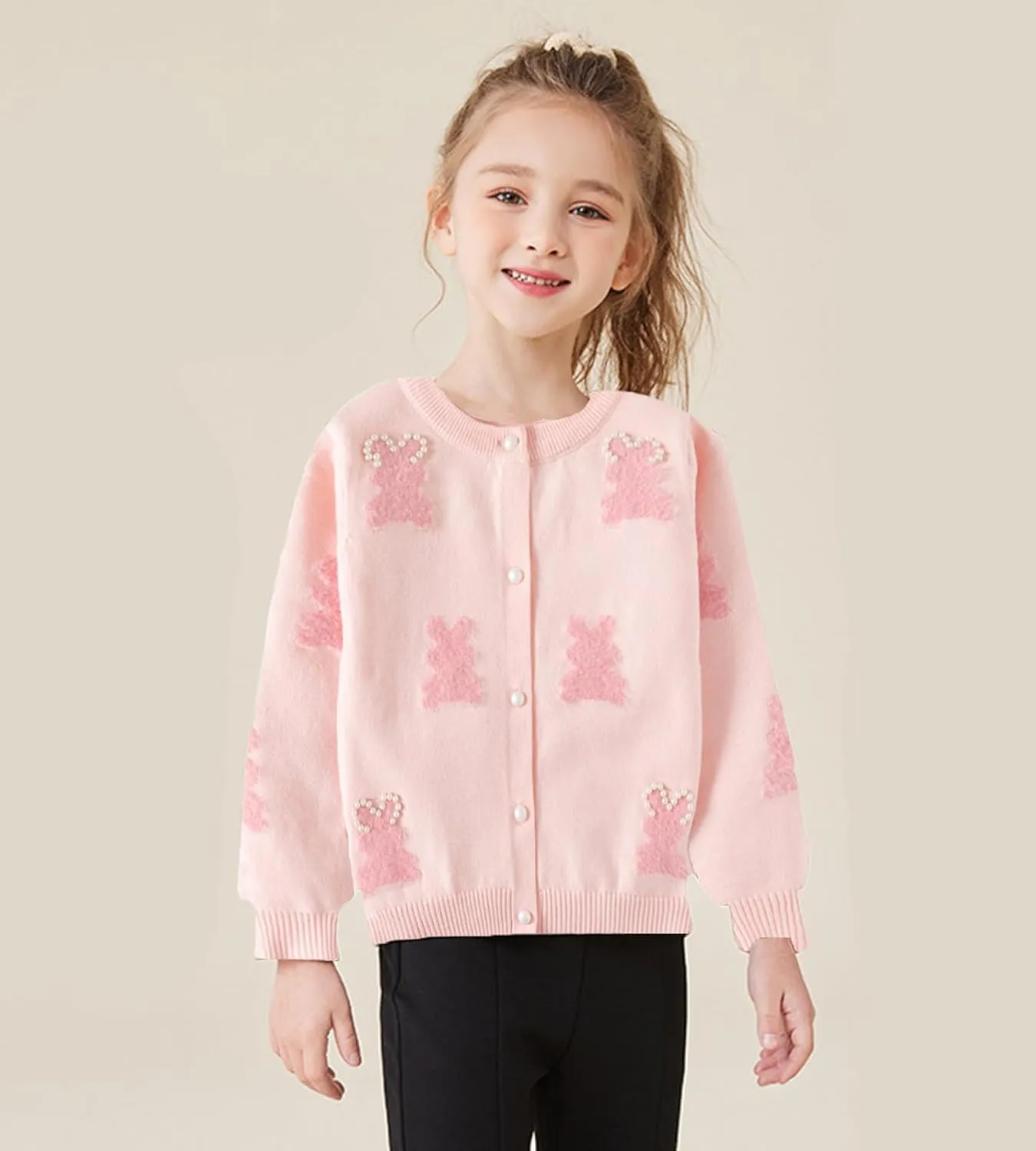 Girl's Knit Cardigan Long Sleeve Winter Heart Colorful Rainbow Button Up Sweater Coat for Kids Girl 2-7 Years