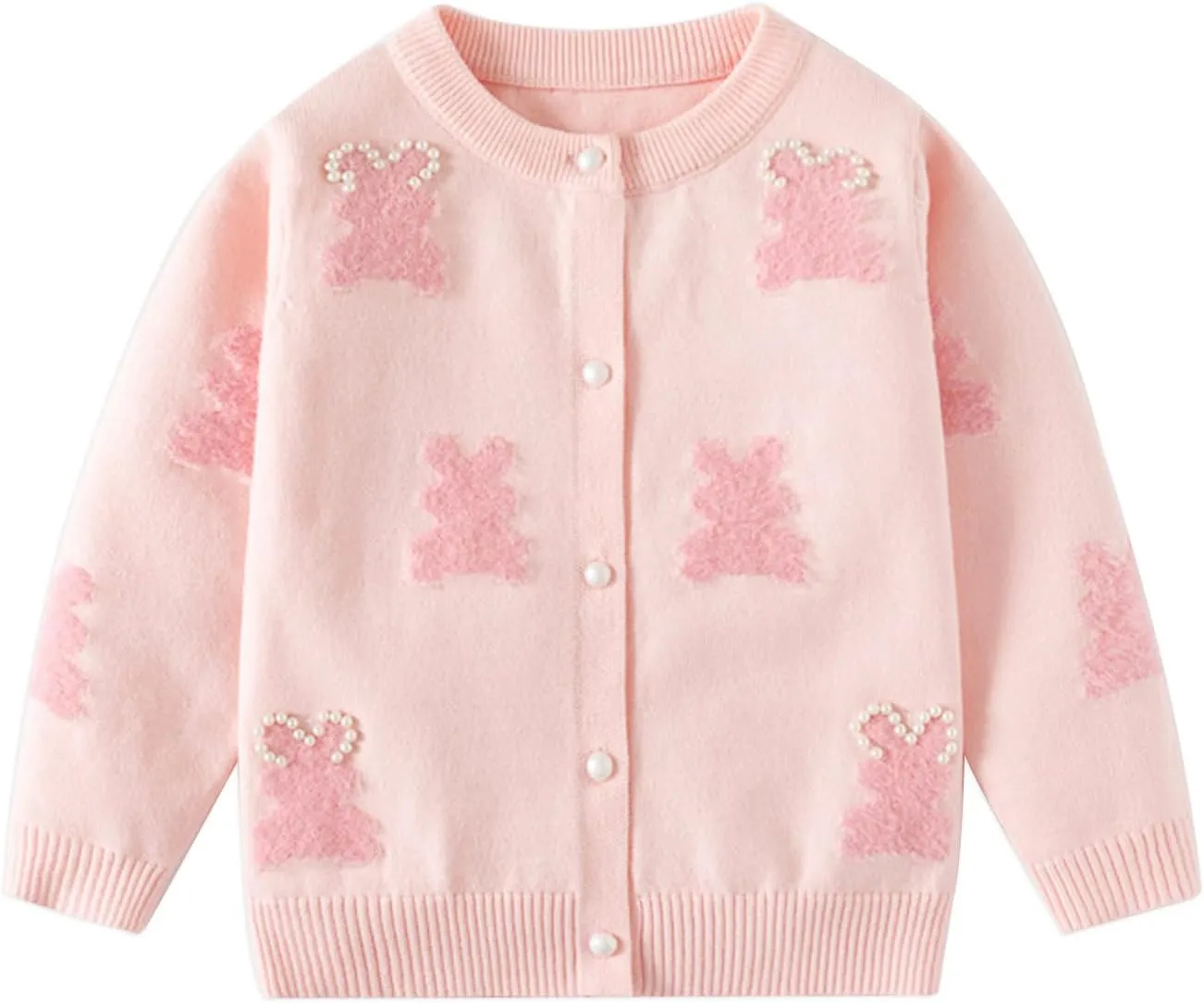 Girl's Knit Cardigan Long Sleeve Winter Heart Colorful Rainbow Button Up Sweater Coat for Kids Girl 2-7 Years