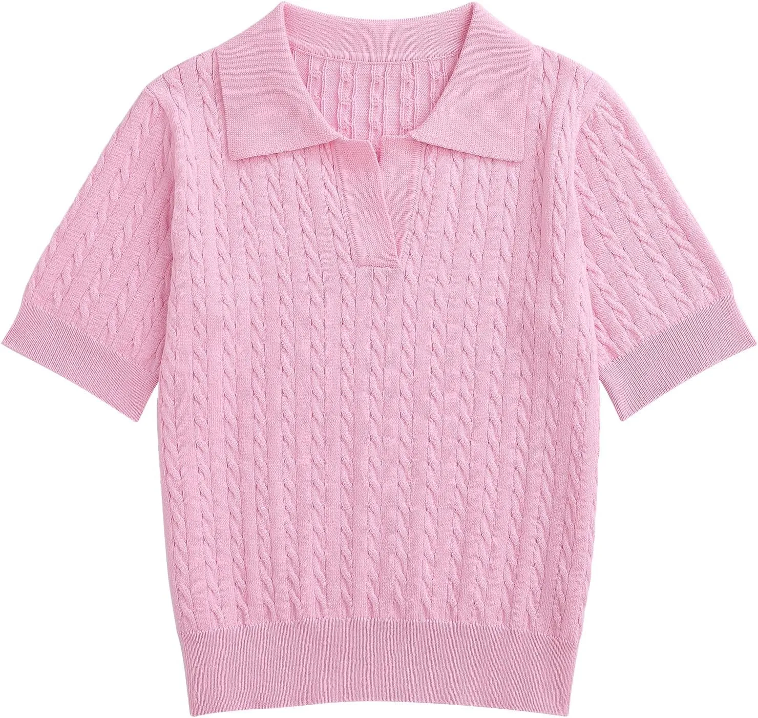 Girls Short Sleeve Polo Shirt Summer Knit School Uniform Blouse V Neck Cable Pullover Sweater Tops 5-14 Years