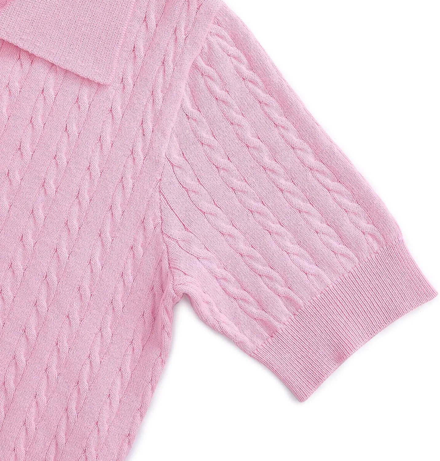 Girls Short Sleeve Polo Shirt Summer Knit School Uniform Blouse V Neck Cable Pullover Sweater Tops 5-14 Years