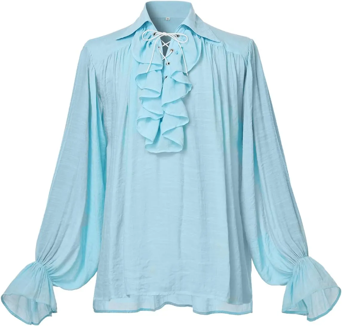 GRACEART Men Pirate Shirt Women Vampire Renaissance Shirts Victorian Ruffled Medieval Costume Cotton Linen Shirt