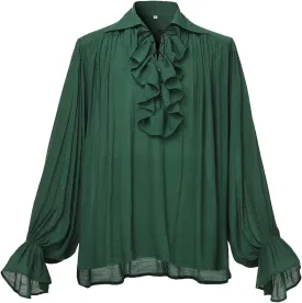 GRACEART Men Pirate Shirt Women Vampire Renaissance Shirts Victorian Ruffled Medieval Costume Cotton Linen Shirt