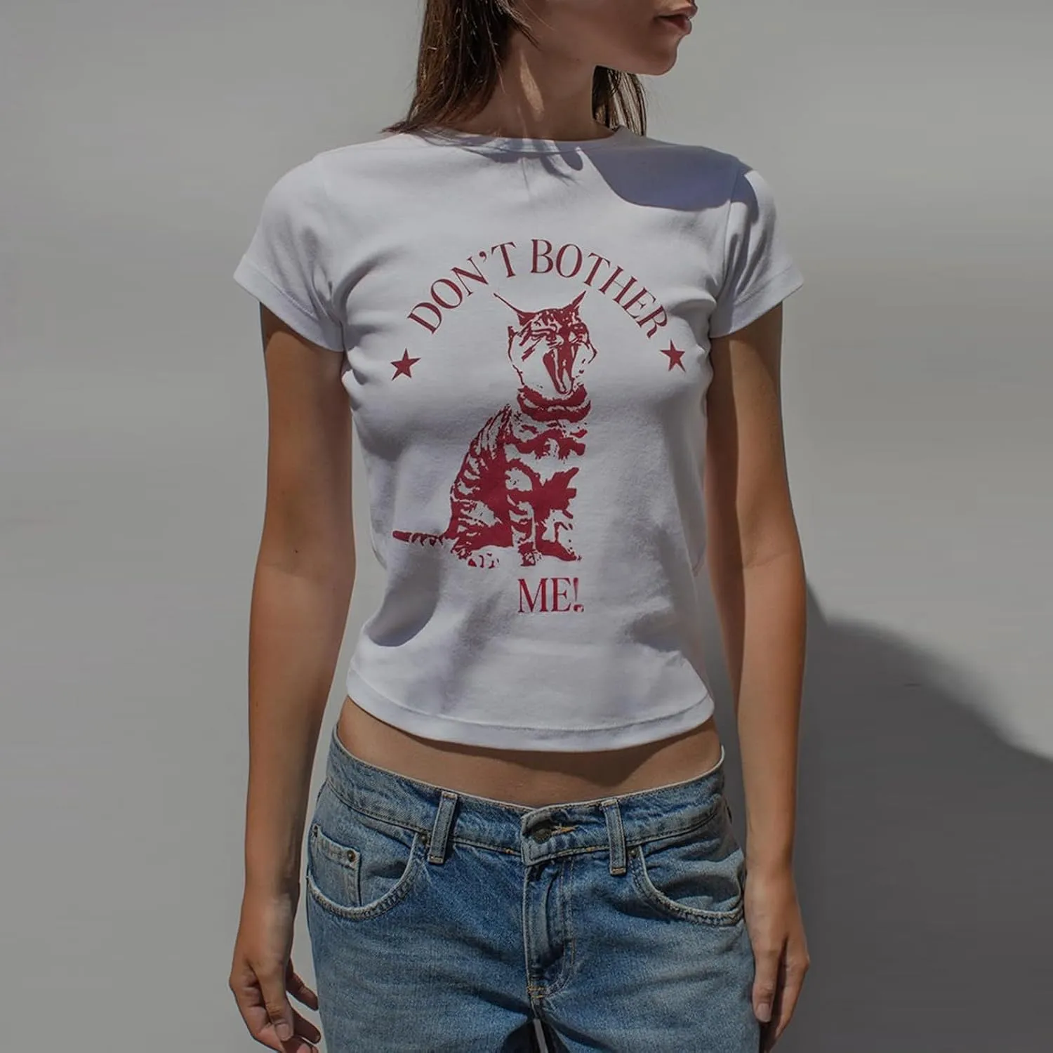 Graphic Baby Tees for Women Y2K Short Sleeve Crewneck Vintage Aesthetic Crop Tops Teen Girls Cute Slim Fit T Shirts