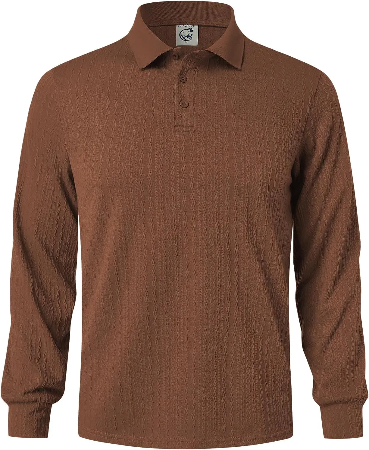 Hardaddy Men's Long Sleeve Textured Polo Shirts Casual T-Shirts Lightweight Collar Shirts