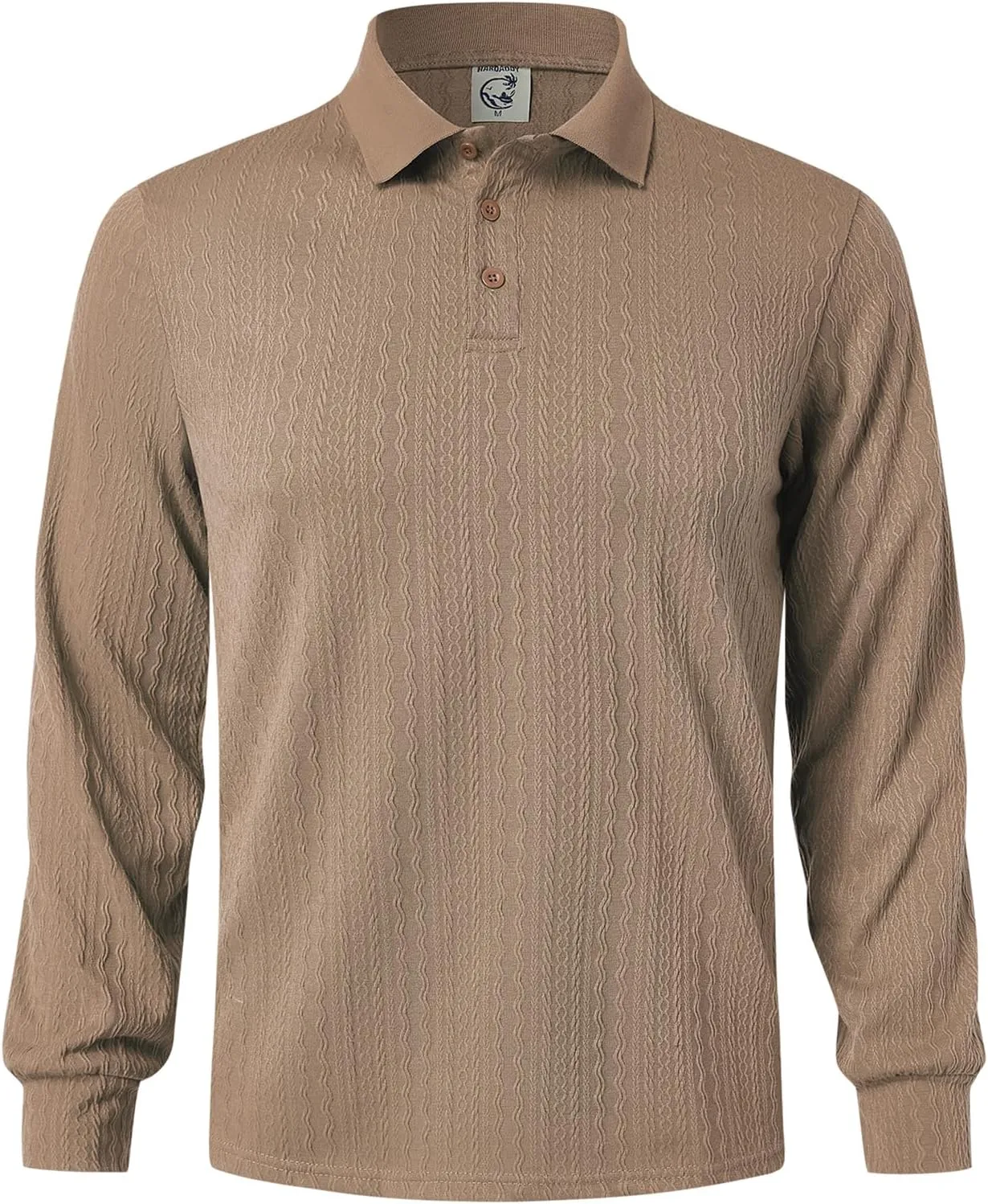 Hardaddy Men's Long Sleeve Textured Polo Shirts Casual T-Shirts Lightweight Collar Shirts