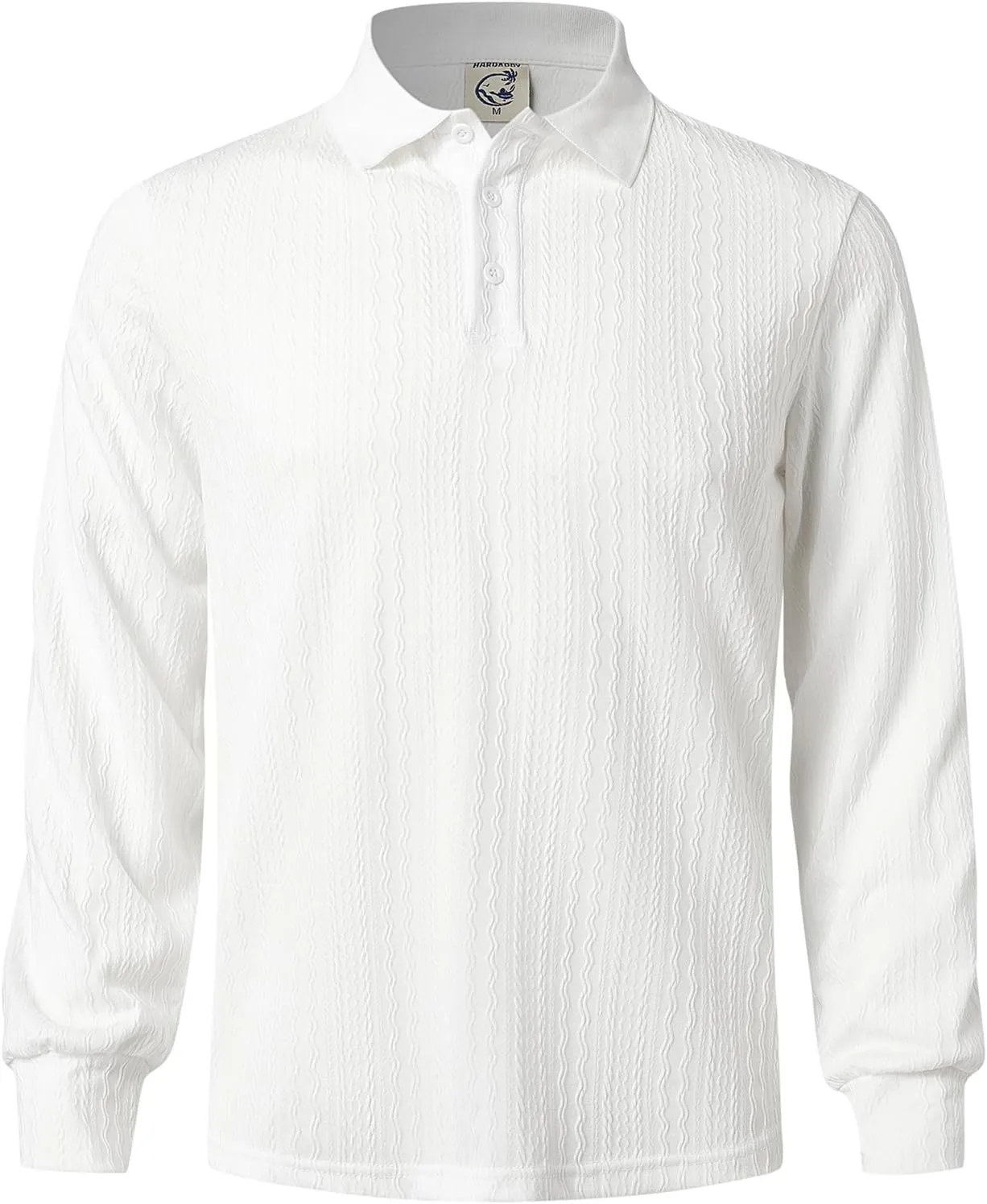 Hardaddy Men's Long Sleeve Textured Polo Shirts Casual T-Shirts Lightweight Collar Shirts