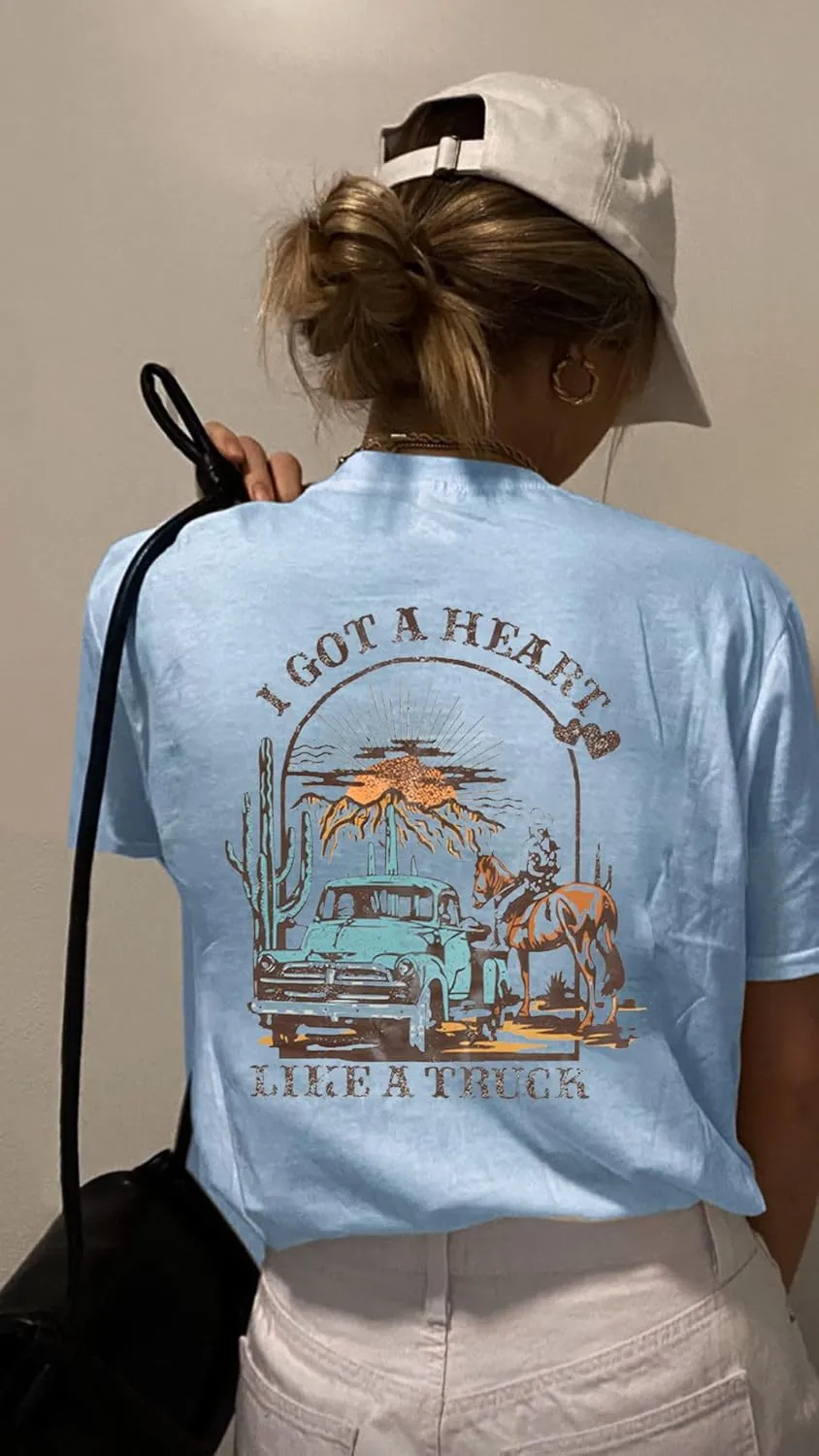 I Got A Heart Like A Truck T Shirt Women Country Music Shirts Nashville Concert Outfit Western Sunset Cowgirl Tops