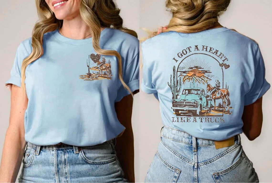 I Got A Heart Like A Truck T Shirt Women Country Music Shirts Nashville Concert Outfit Western Sunset Cowgirl Tops