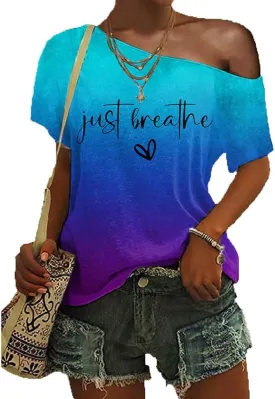 Just Breathe T Shirts for Women Mental Health Matters Shirt Inspirational Quotes Shirt