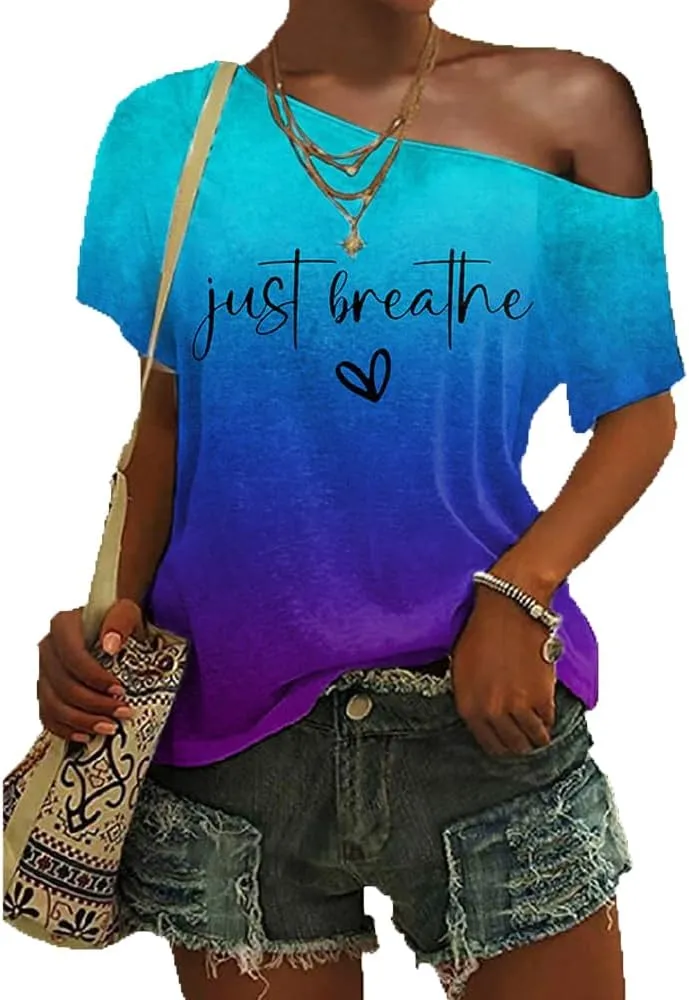 Just Breathe T Shirts for Women Mental Health Matters Shirt Inspirational Quotes Shirt
