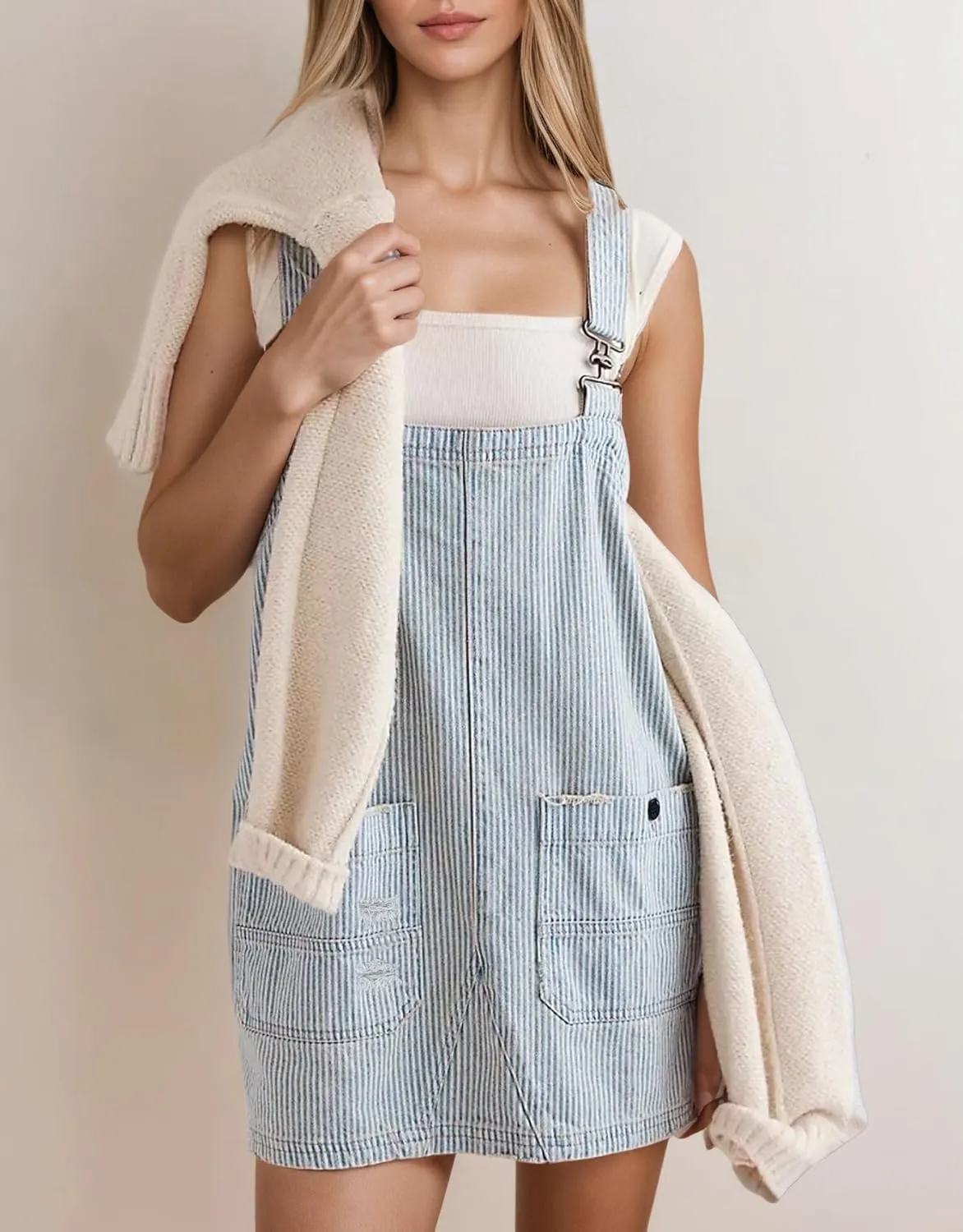 Kedera Women's Denim Overall Dress Jean Romper Mini Dress Adjustable Strap Denim Dress with Pockets