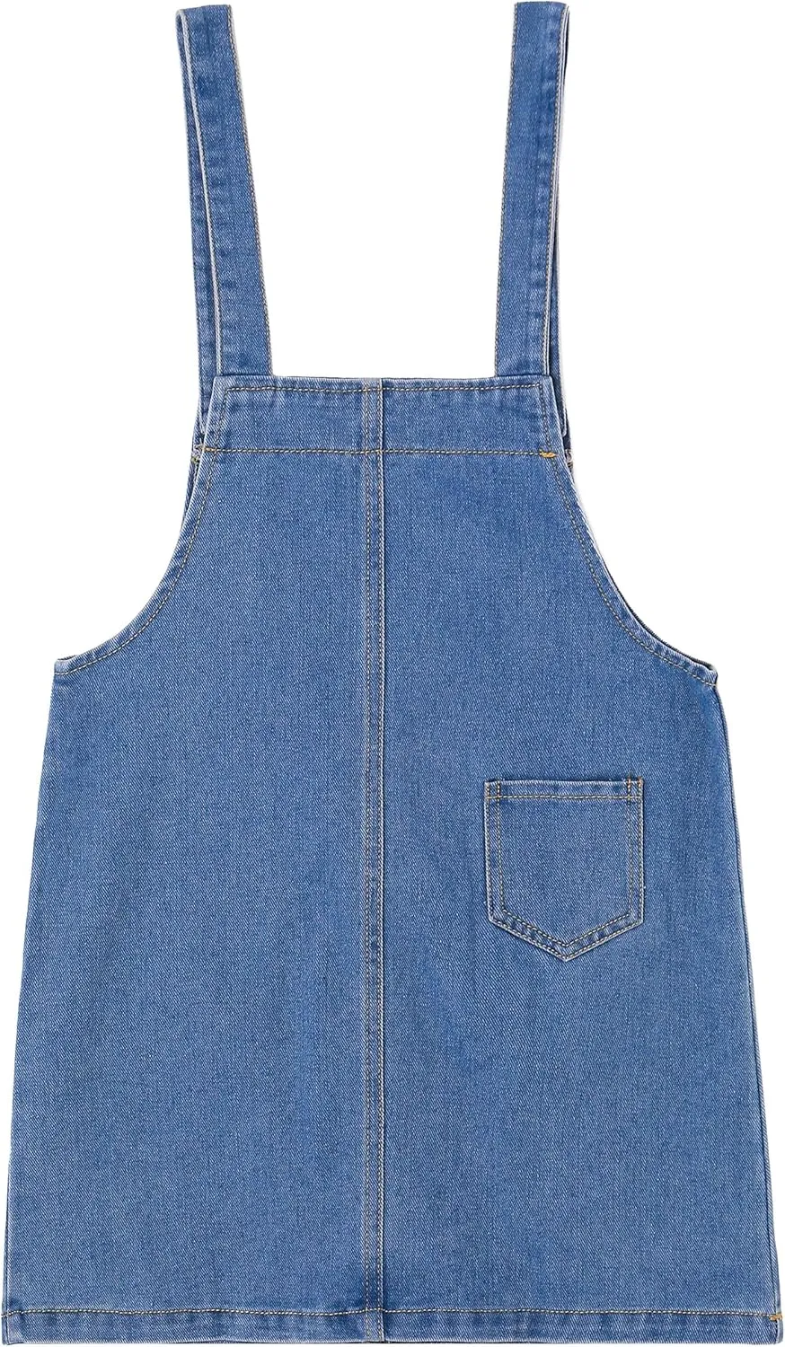 KIDSCOOL SPACE Girls Denim Overalls Dress,Cute Bear Simple Design Summer Colored Jumpsuit Dress and Set