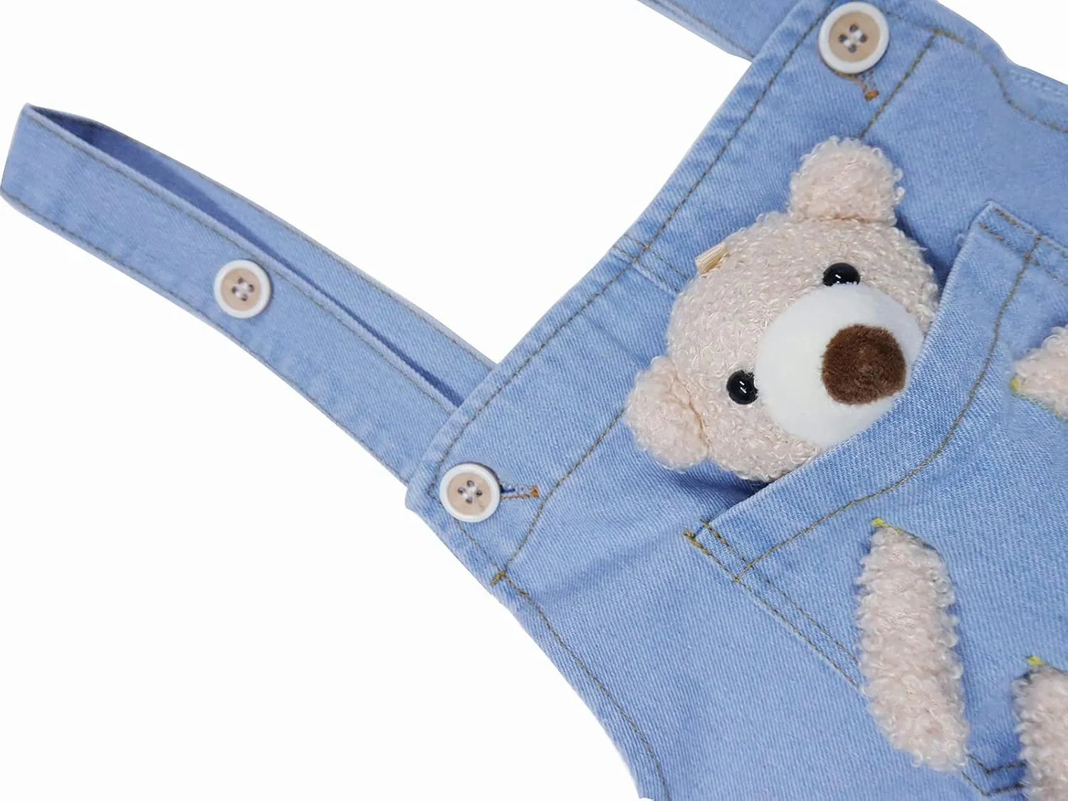 KIDSCOOL SPACE Girls Denim Overalls Dress,Cute Bear Simple Design Summer Colored Jumpsuit Dress and Set