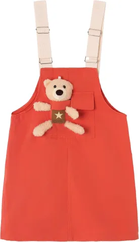KIDSCOOL SPACE Girls Denim Overalls Dress,Cute Bear Simple Design Summer Colored Jumpsuit Dress and Set