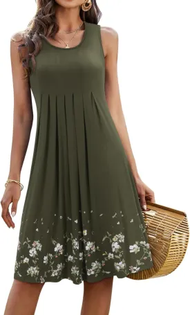 KILIG Womens Summer Dresses 2025 Casual Pleated Floral A-line Tank Sundress Beach Vacation Cruise Outfits