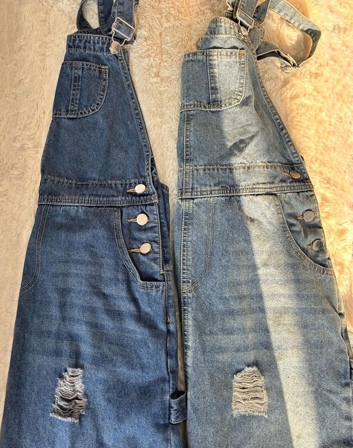 loveimgs Women Distressed Denim Overall Dress Ripped Long Jean Pinafore Dress Adjustable Straps Jumper Bib Dress