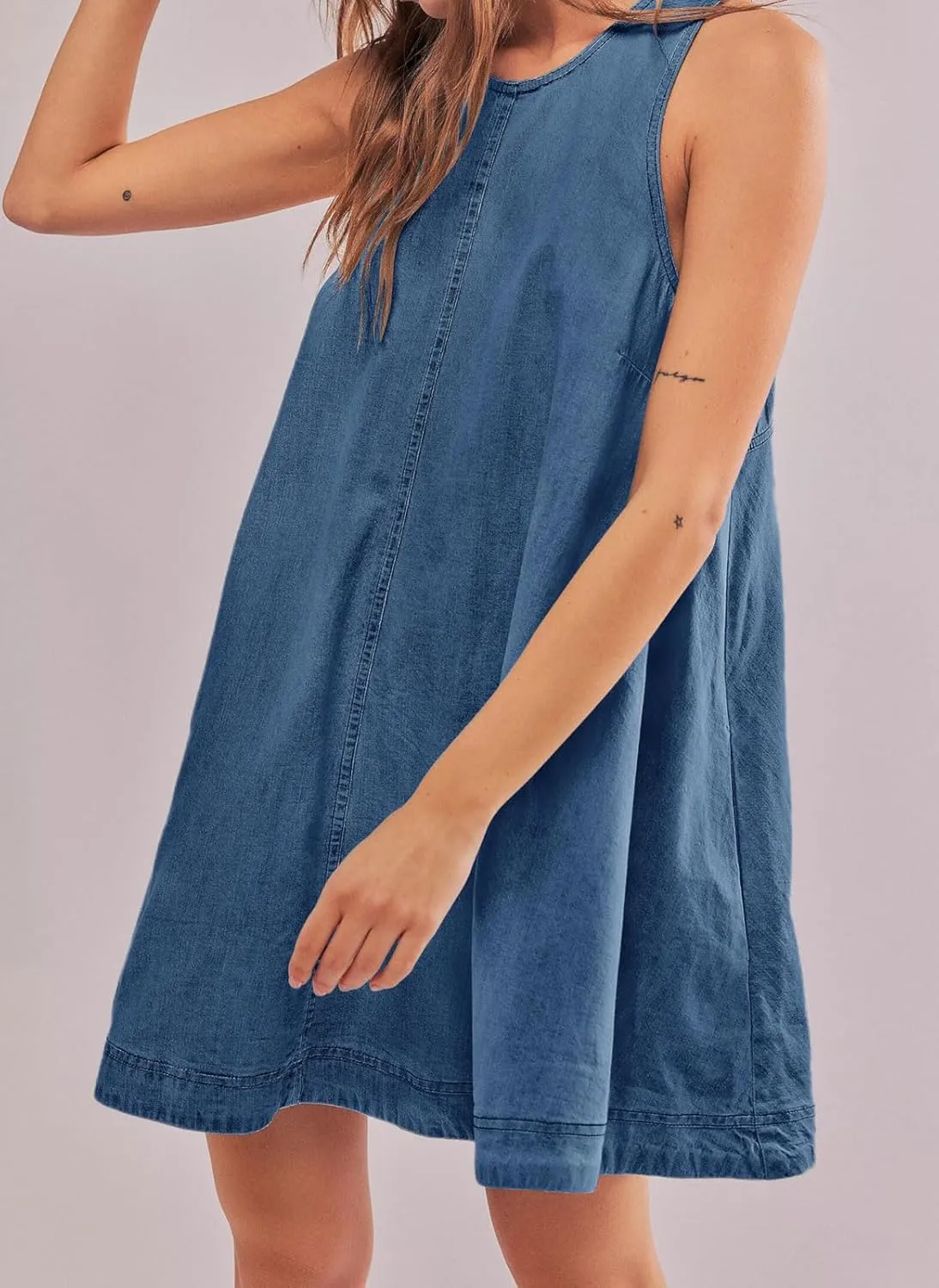 loveimgs Women Summer Sleeveless Denim Mini Dress Jean Tank Babydoll A Line Dress Cutout Flowy Jumper Overall Sundress