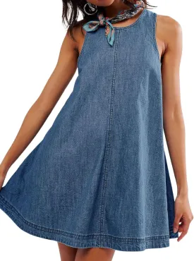 loveimgs Women Summer Sleeveless Denim Mini Dress Jean Tank Babydoll A Line Dress Cutout Flowy Jumper Overall Sundress