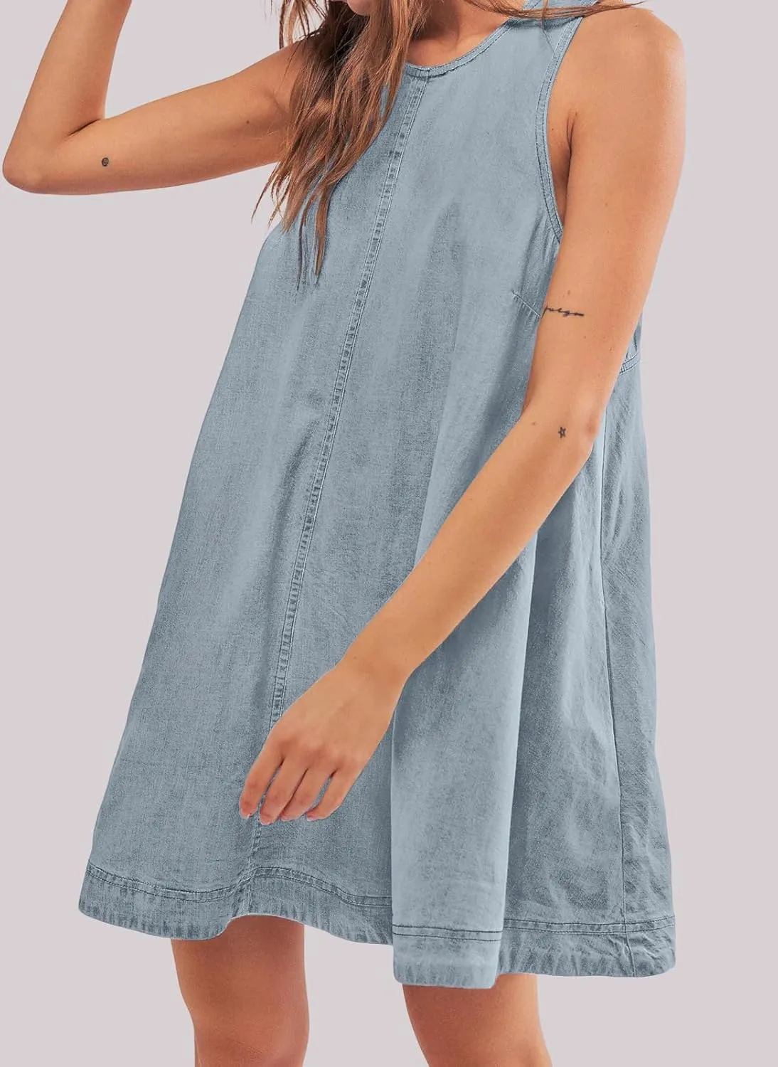loveimgs Women Summer Sleeveless Denim Mini Dress Jean Tank Babydoll A Line Dress Cutout Flowy Jumper Overall Sundress
