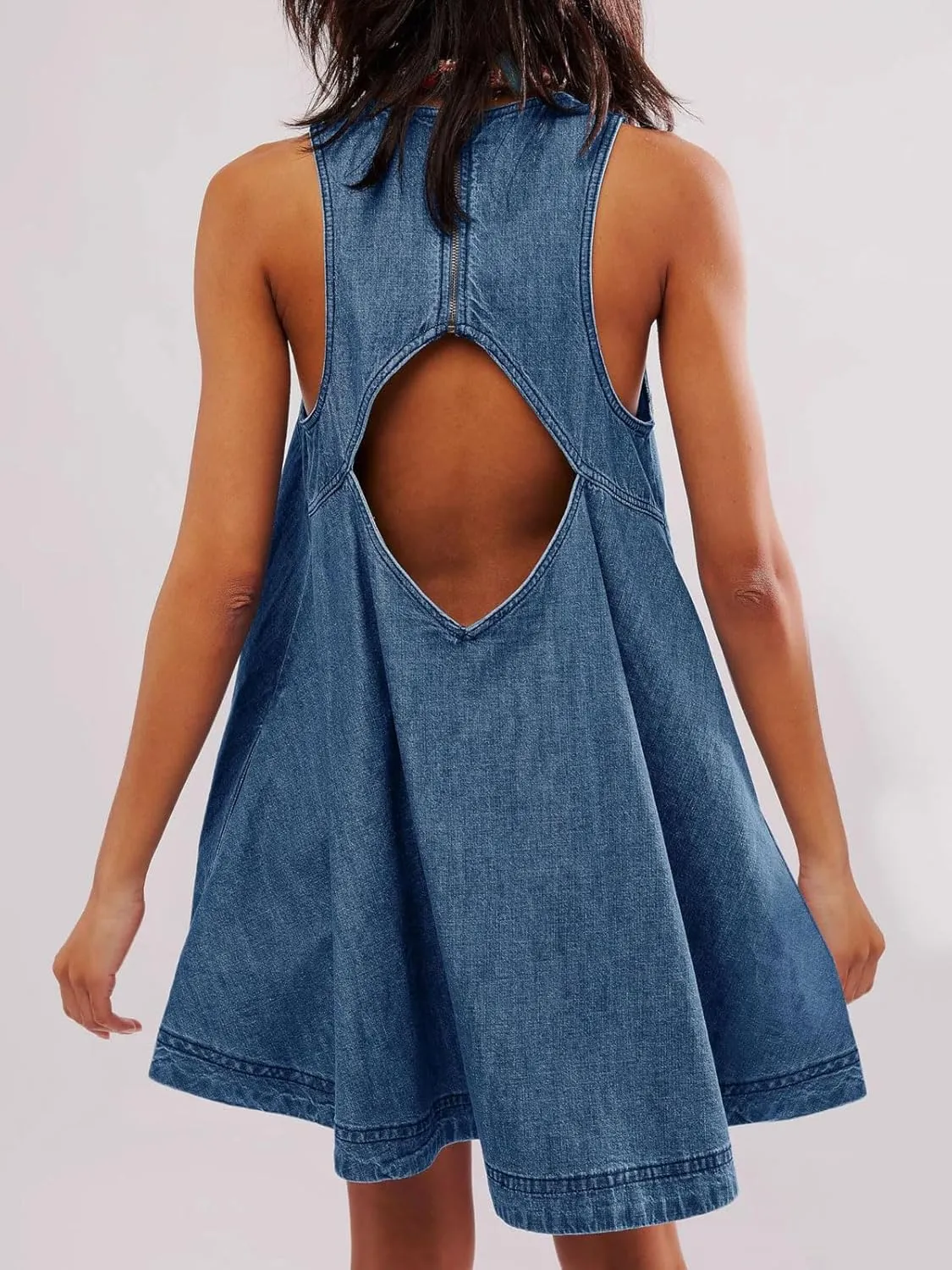 loveimgs Women Summer Sleeveless Denim Mini Dress Jean Tank Babydoll A Line Dress Cutout Flowy Jumper Overall Sundress