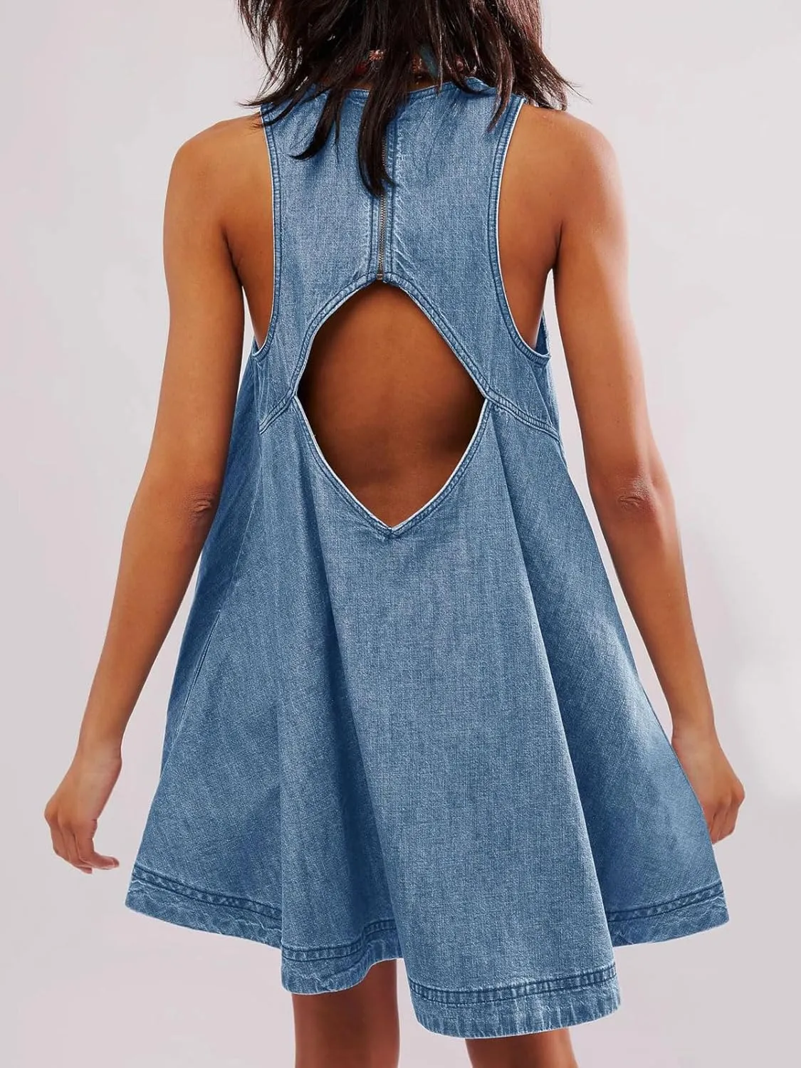 loveimgs Women Summer Sleeveless Denim Mini Dress Jean Tank Babydoll A Line Dress Cutout Flowy Jumper Overall Sundress