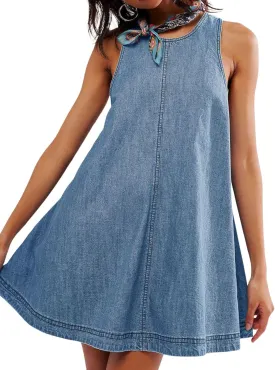 loveimgs Women Summer Sleeveless Denim Mini Dress Jean Tank Babydoll A Line Dress Cutout Flowy Jumper Overall Sundress