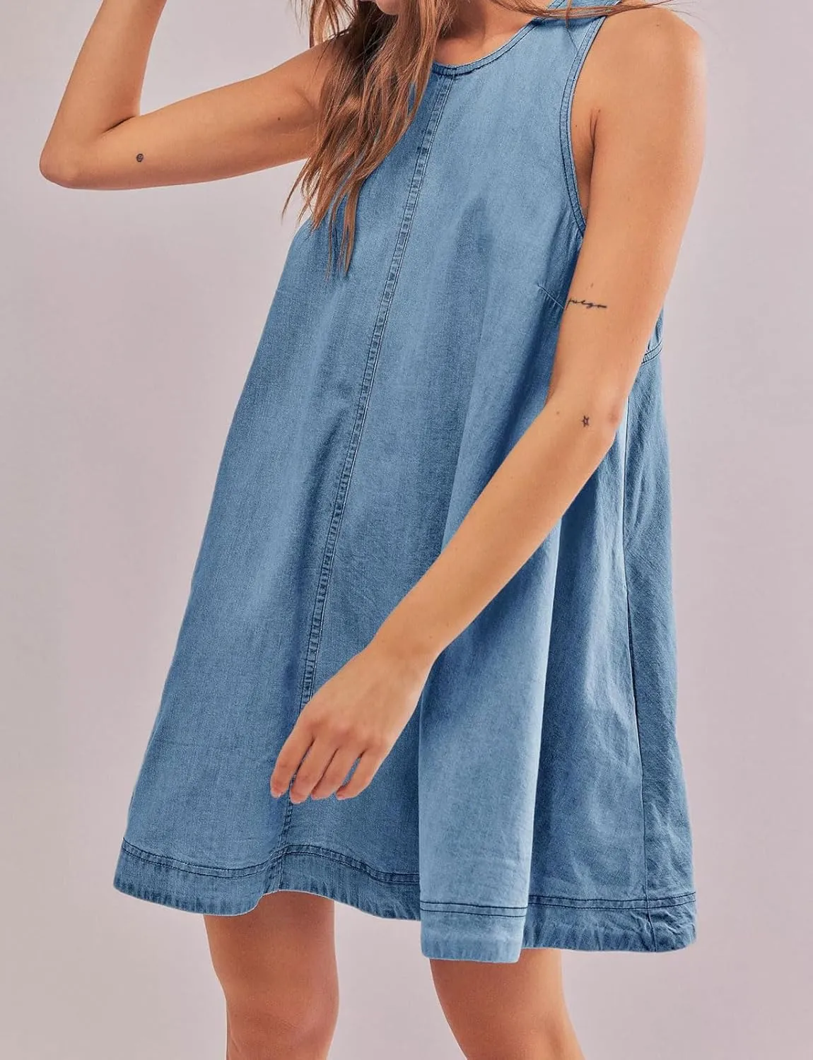 loveimgs Women Summer Sleeveless Denim Mini Dress Jean Tank Babydoll A Line Dress Cutout Flowy Jumper Overall Sundress