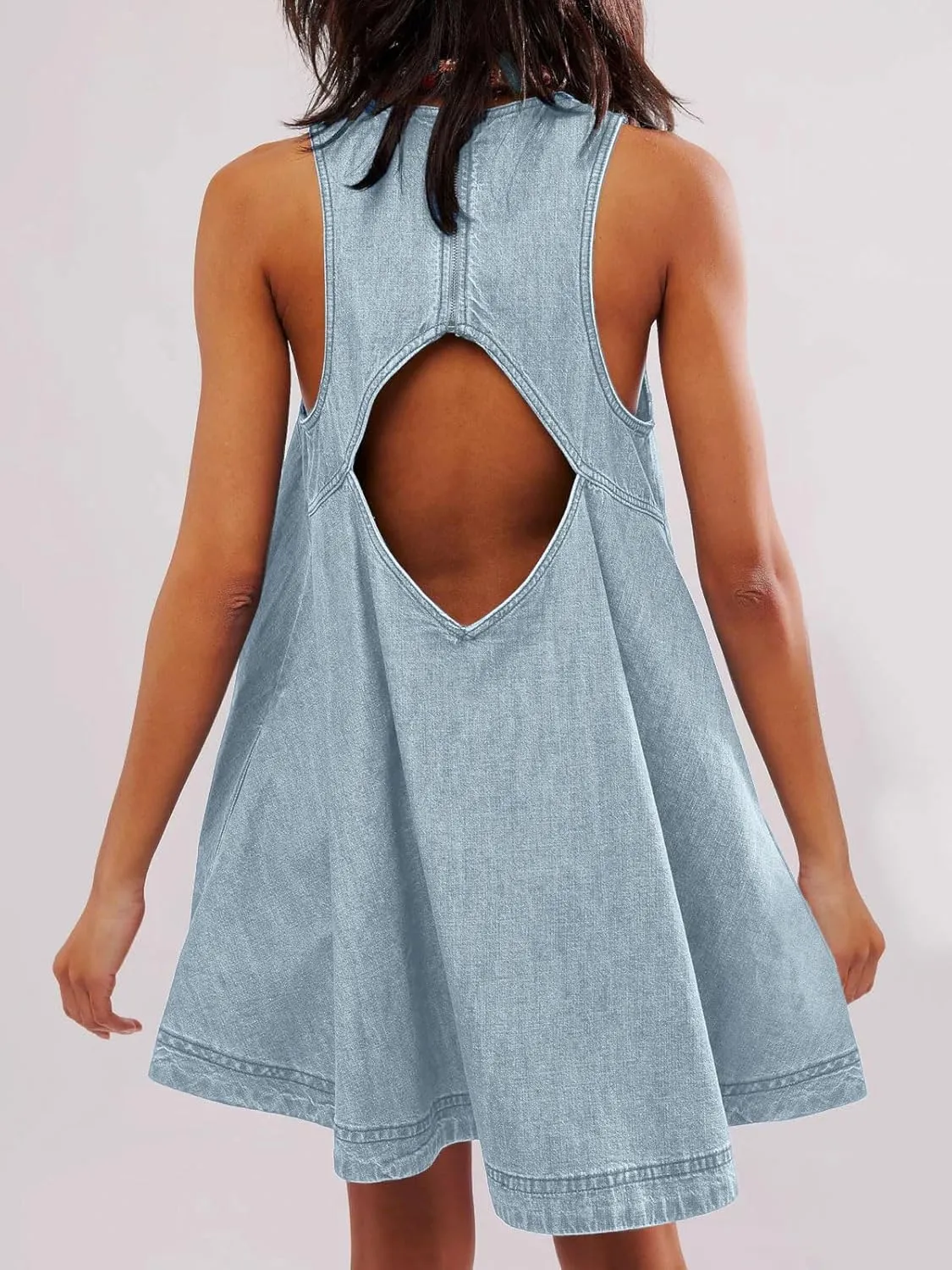 loveimgs Women Summer Sleeveless Denim Mini Dress Jean Tank Babydoll A Line Dress Cutout Flowy Jumper Overall Sundress