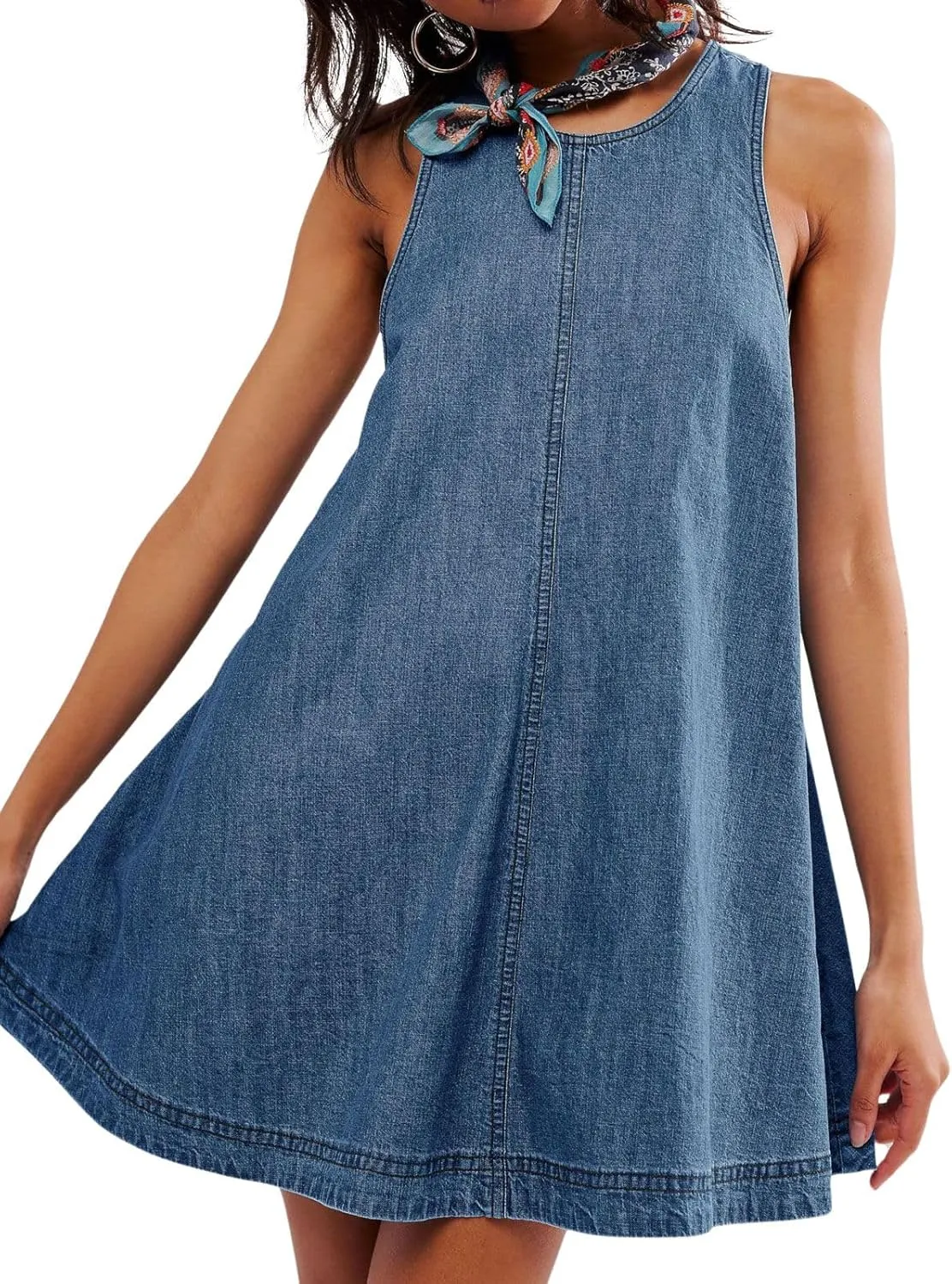loveimgs Women Summer Sleeveless Denim Mini Dress Jean Tank Babydoll A Line Dress Cutout Flowy Jumper Overall Sundress