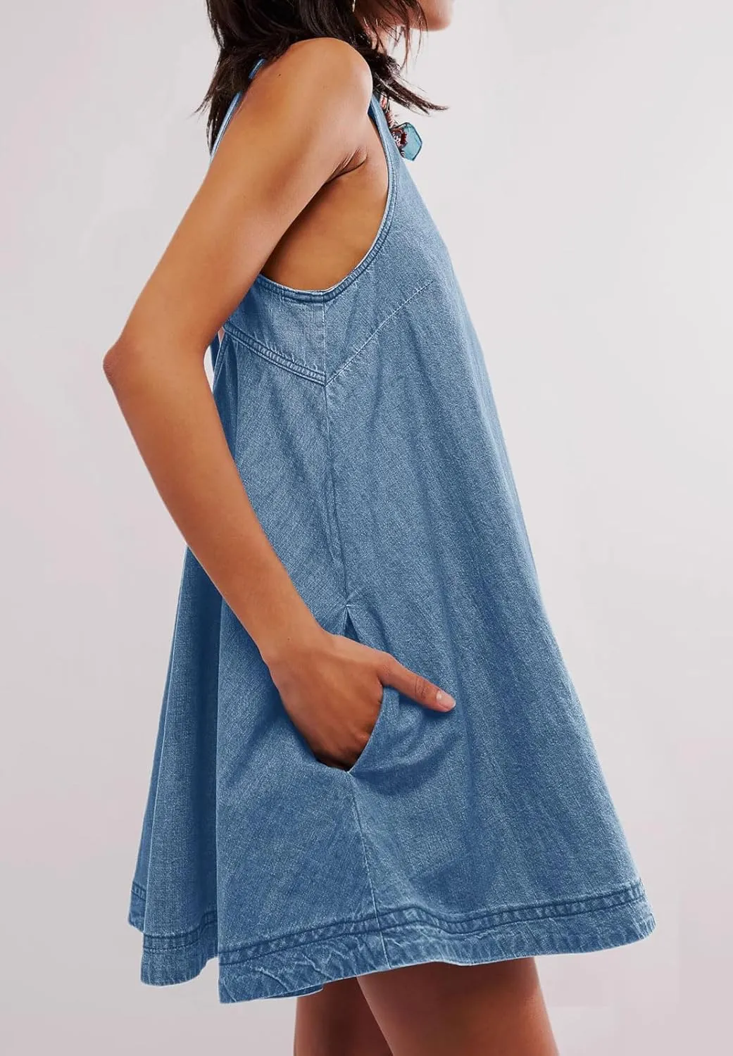 loveimgs Women Summer Sleeveless Denim Mini Dress Jean Tank Babydoll A Line Dress Cutout Flowy Jumper Overall Sundress