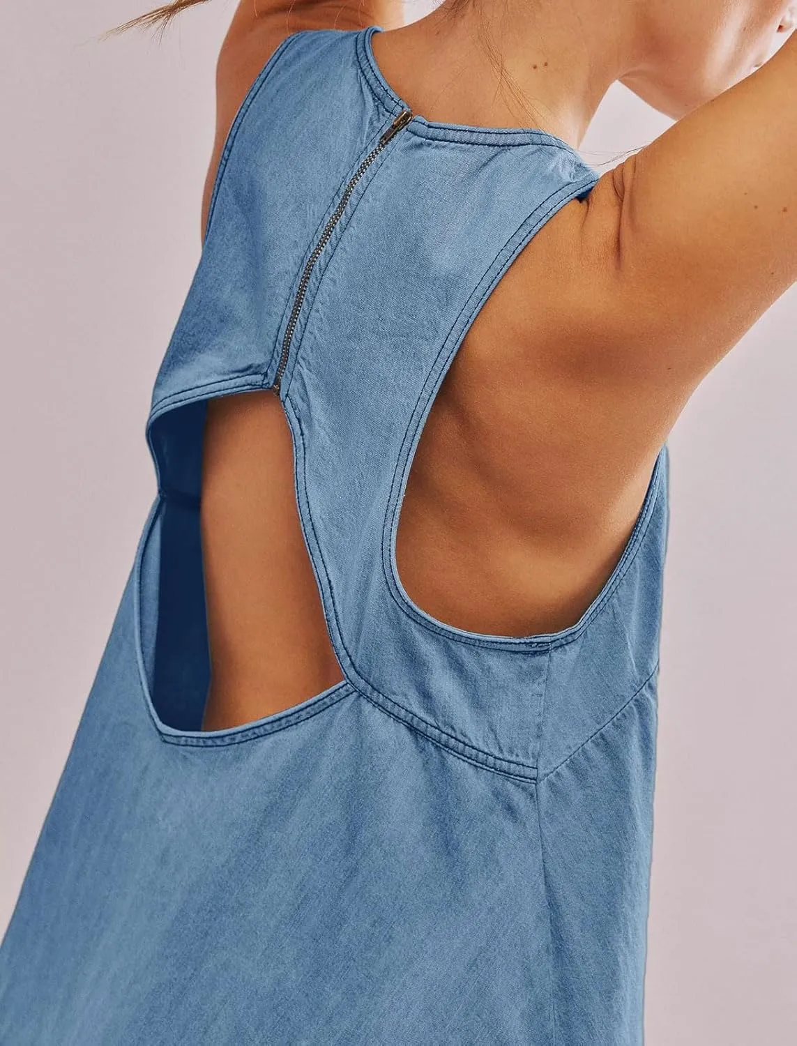 loveimgs Women Summer Sleeveless Denim Mini Dress Jean Tank Babydoll A Line Dress Cutout Flowy Jumper Overall Sundress