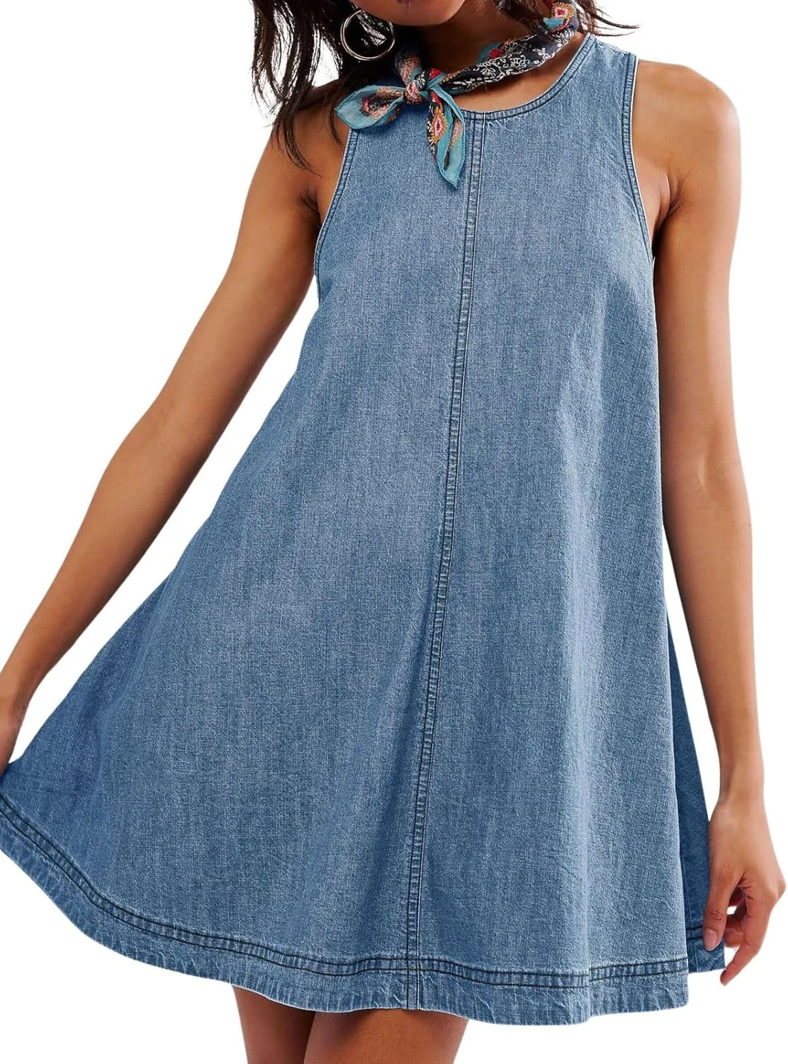 loveimgs Women Summer Sleeveless Denim Mini Dress Jean Tank Babydoll A Line Dress Cutout Flowy Jumper Overall Sundress