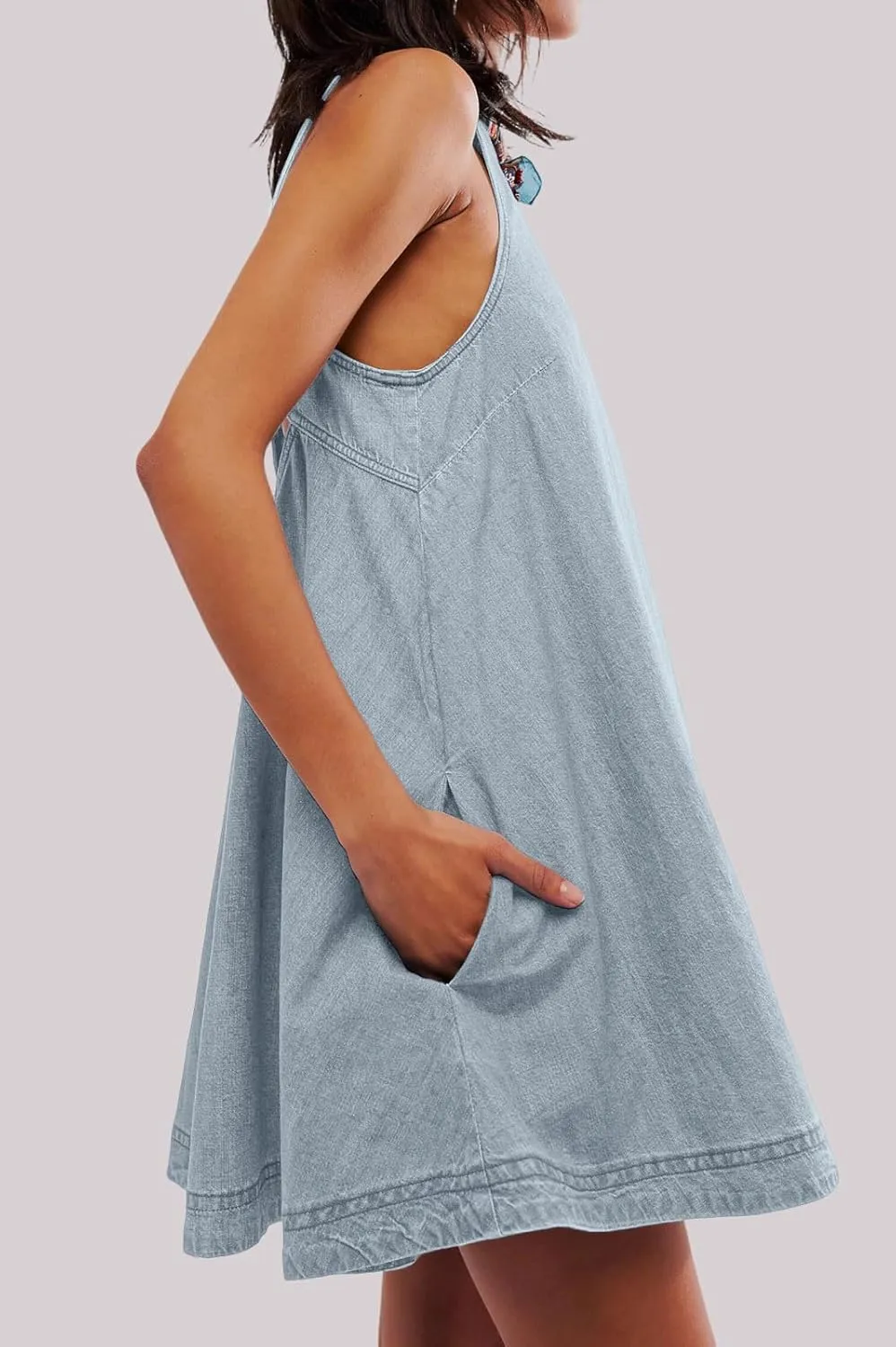 loveimgs Women Summer Sleeveless Denim Mini Dress Jean Tank Babydoll A Line Dress Cutout Flowy Jumper Overall Sundress