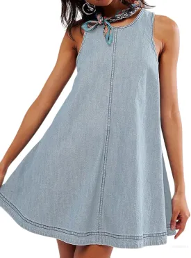 loveimgs Women Summer Sleeveless Denim Mini Dress Jean Tank Babydoll A Line Dress Cutout Flowy Jumper Overall Sundress