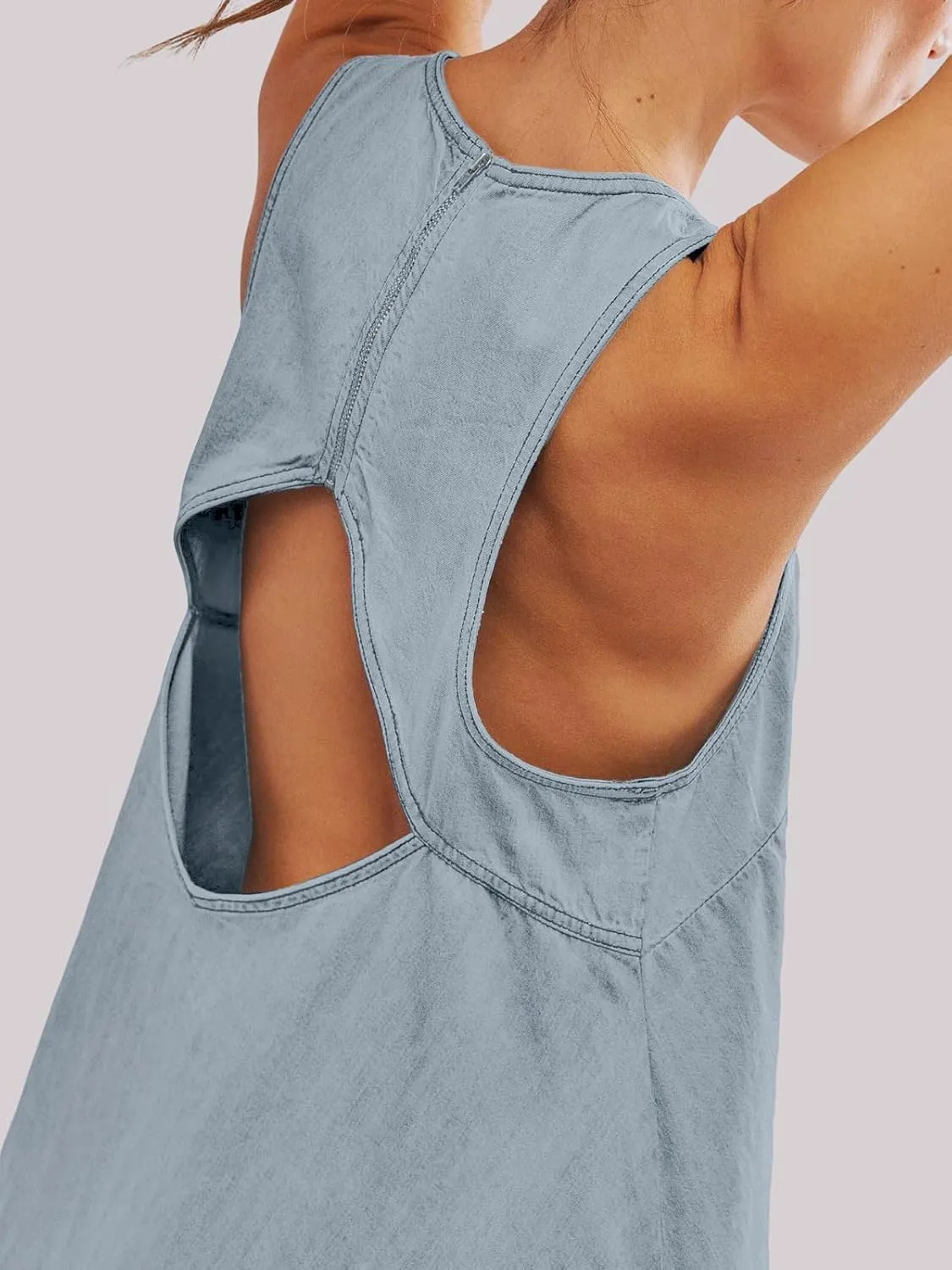 loveimgs Women Summer Sleeveless Denim Mini Dress Jean Tank Babydoll A Line Dress Cutout Flowy Jumper Overall Sundress