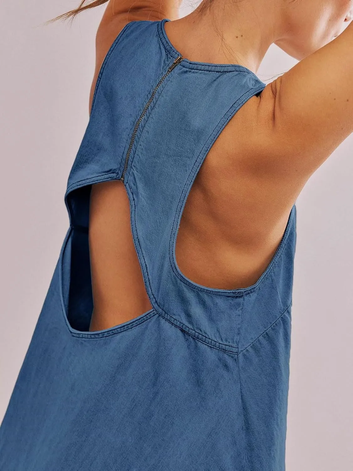 loveimgs Women Summer Sleeveless Denim Mini Dress Jean Tank Babydoll A Line Dress Cutout Flowy Jumper Overall Sundress