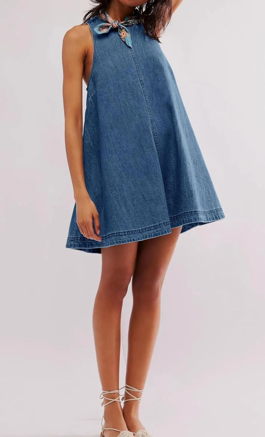 loveimgs Women Summer Sleeveless Denim Mini Dress Jean Tank Babydoll A Line Dress Cutout Flowy Jumper Overall Sundress