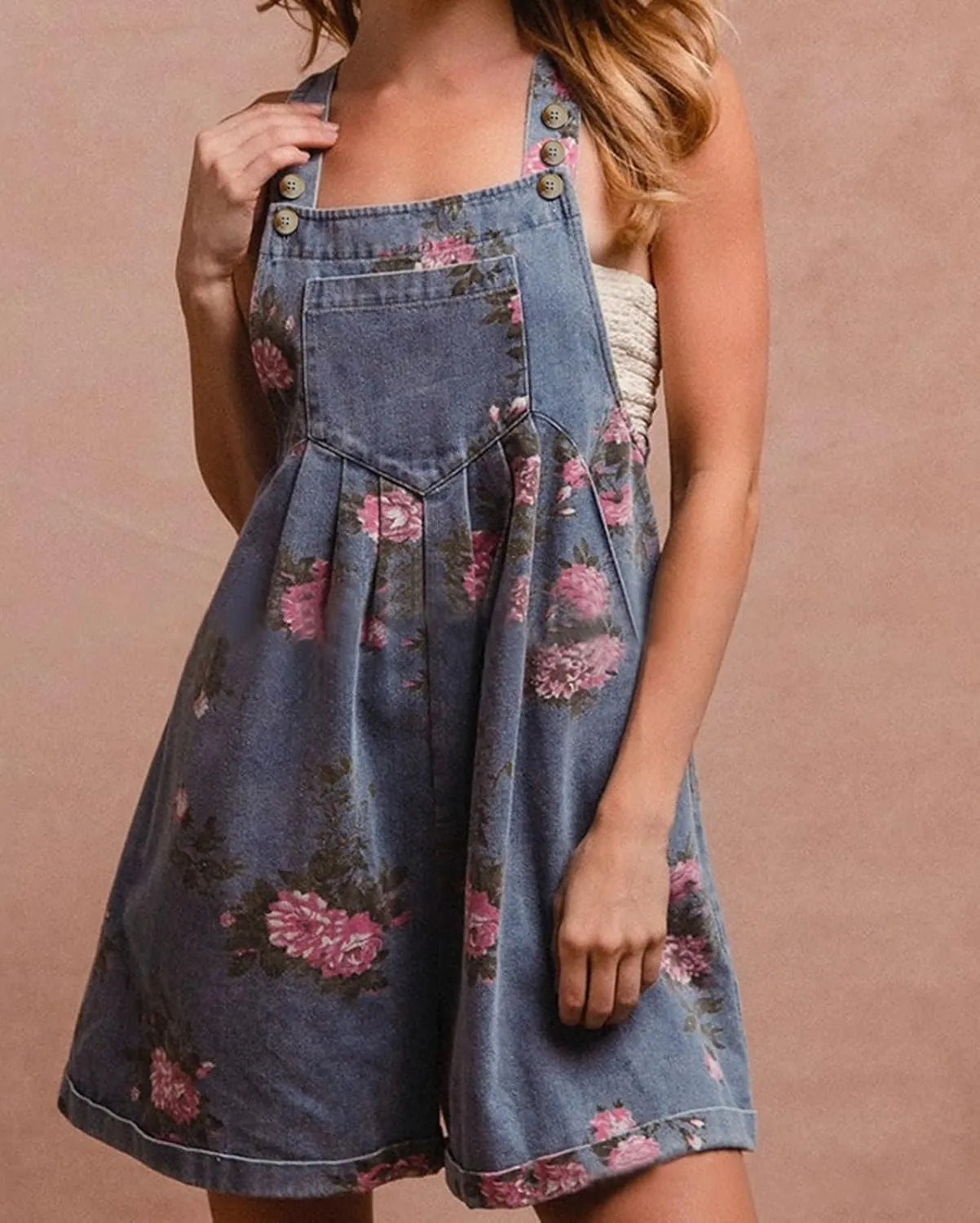 loveimgs Women Summer Straps Ruffle Short Denim Romper Floral Jean Overall Dress Cute Sleeveless Flared Jean Romper Y2k