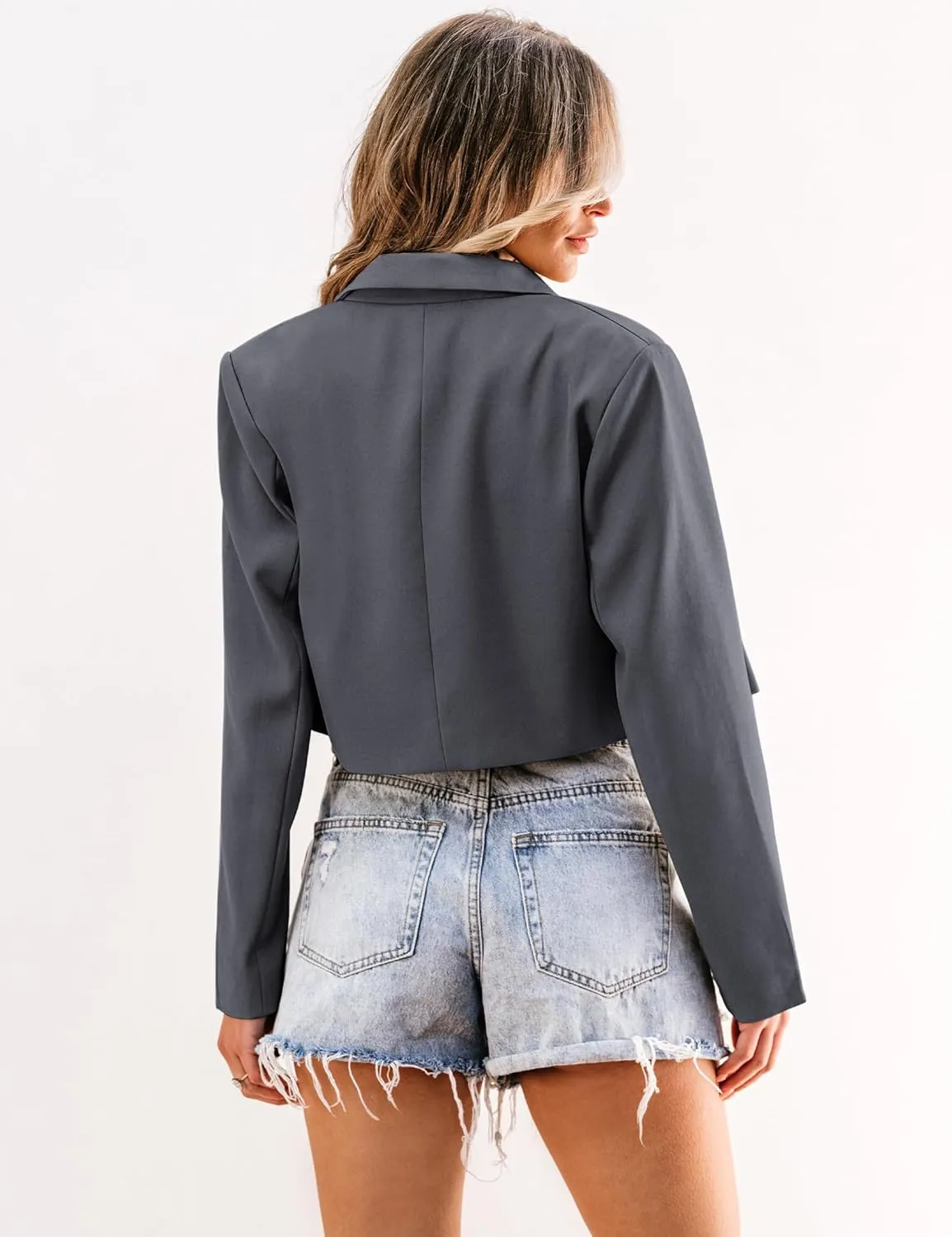 luvamia Cropped Blazers for Women Business Casual Open Front Long Sleeve Suit Jacket Trendy Oversized Work Office Blazer