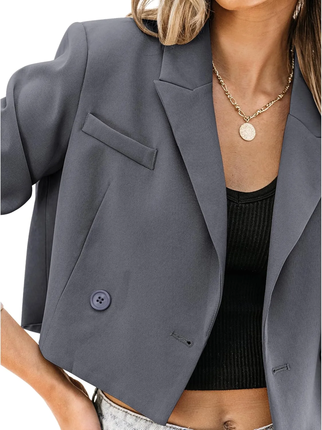 luvamia Cropped Blazers for Women Business Casual Open Front Long Sleeve Suit Jacket Trendy Oversized Work Office Blazer