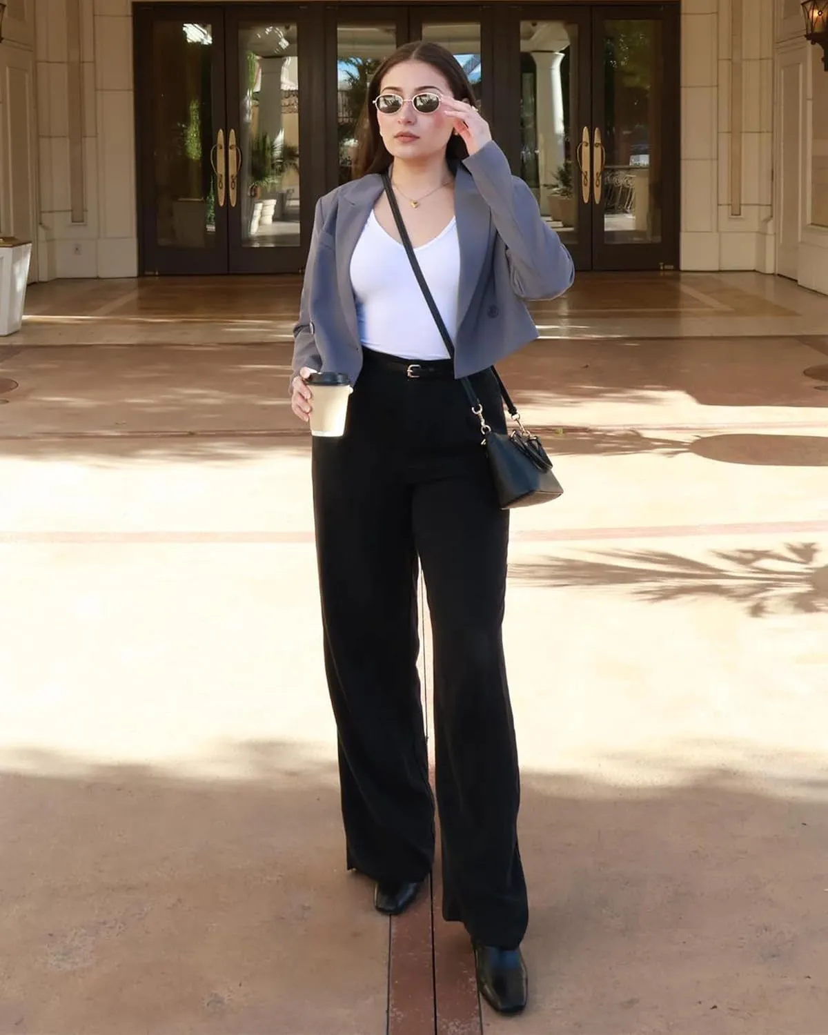 luvamia Cropped Blazers for Women Business Casual Open Front Long Sleeve Suit Jacket Trendy Oversized Work Office Blazer