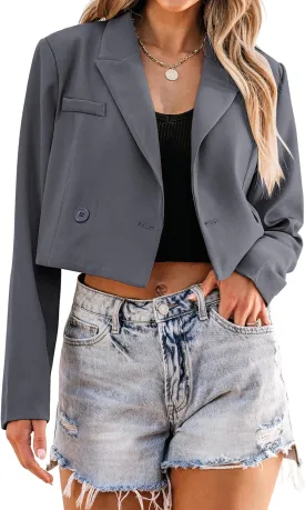 luvamia Cropped Blazers for Women Business Casual Open Front Long Sleeve Suit Jacket Trendy Oversized Work Office Blazer