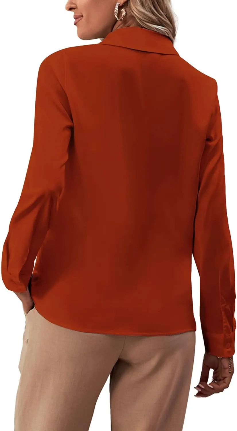 LYANER Women's Collar Neck Button Down Ruffle Front Long Sleeve Blouse Shirt Top