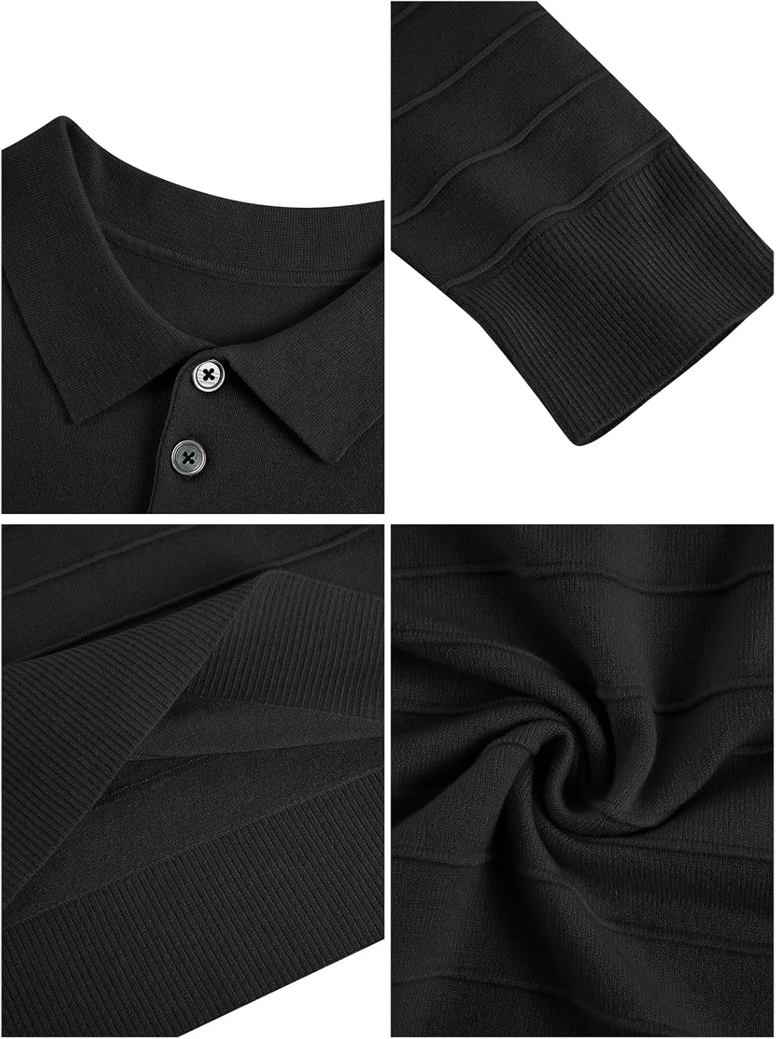 Makkrom Mens Polo Shirts Long Sleeve Striped Pullover Casual Slim Fit Solid Knit Sweater Classic Golf Shirt