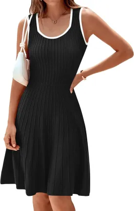 MASCOMODA Women 2025 Casual Summer Mini Dresses Sleeveless Sweater Dress Square Neck A Line Swing Knit Tank Short Dress