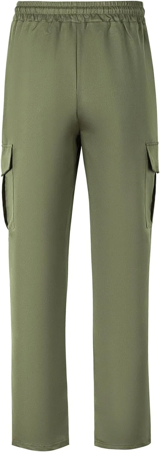 Men's Cargo Pant Elastic Drawstring Waist Straight Leg Pants with Pockets Casual Water Resistant Tapered Trousers