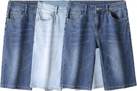Men's Knee Length Straight Jean Short Stretchy Casual Cotton Denim Shorts Classic Short Pants with Pockets