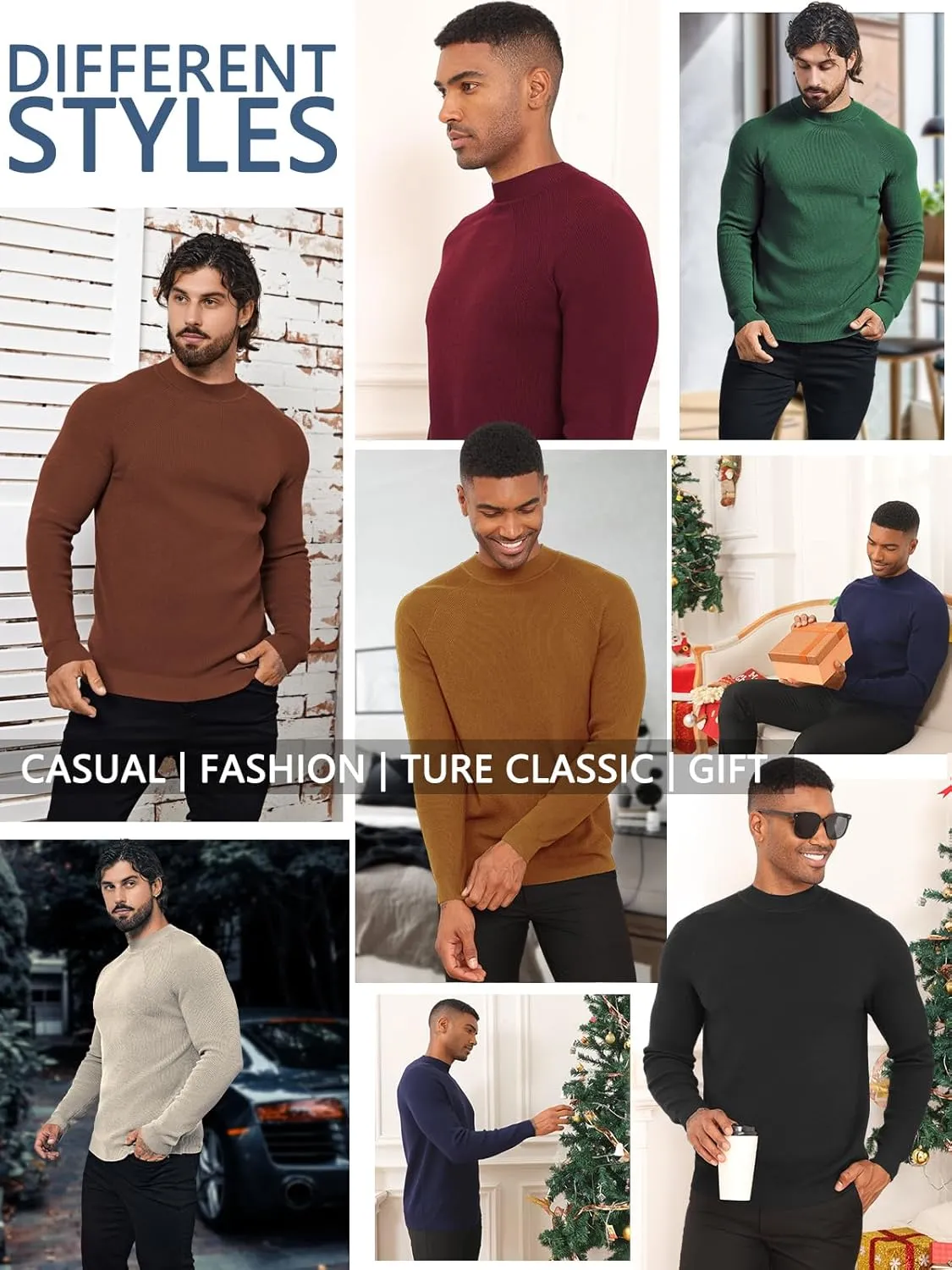 Mens Mock Neck Sweater Slim Fit Half Turtleneck Knit Sweaters Short Turtle Neck Lightweight Long Sleeve