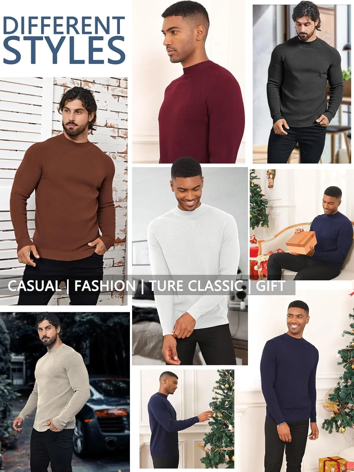 Mens Mock Neck Sweater Slim Fit Half Turtleneck Knit Sweaters Short Turtle Neck Lightweight Long Sleeve