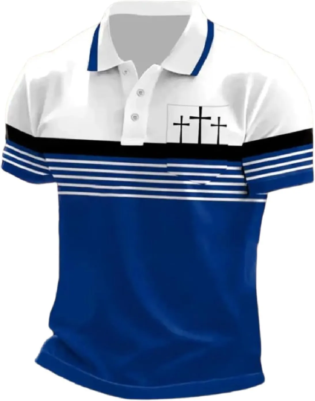 Men's Retro Faith Cross Printed with Pocket Polo Shirt Casual Tops Christian Polo Shirts
